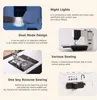Collage of images and text describing features of a sewing machine. Produktbild-Vorschau