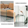 A collage showing a glass side table used as a coffee table next to a sofa and as a bedside table. Produktbild-Vorschau