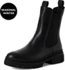 A black Chelsea boot with a thick sole is shown against a white background. Produktbild-Vorschau