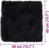 A black sheepskin cushion is shown from a top-down perspective, with dimensions indicated by purple lines and text. Podgląd zdjęcia produktu