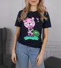 Marineblaues Kurzarm-T-Shirt für Frauen mit rosa Produktbild-Vorschau 4