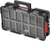 A black and clear plastic organizer case with multiple compartments and a handle, shown from a slightly elevated angle. Náhľad obrázku produktu