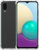 A transparent phone case is shown next to a phone with a colorful wallpaper. Produktbild-Vorschau
