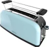 A light blue toaster with a chrome finish and a bun warmer attachment. Voir les images du produit