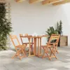 An outdoor patio scene with a wooden folding table and chairs set up. Podgląd zdjęcia produktu