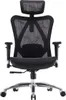 A black ergonomic office chair with a headrest and adjustable armrests is shown from the front against a white background. Náhled obrázku produktu