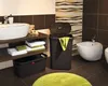 A bathroom scene with a sink, laundry basket, and bidet. Podgląd zdjęcia produktu