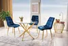 A dining set with a glass table and blue velvet chairs in a well-lit room. Produktbild-Vorschau