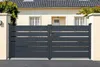 A double-leaf aluminum gate in front of a house. Produktbild-Vorschau