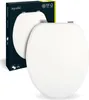 A white toilet seat is shown in its packaging, with the lid slightly ajar. Produktbild-Vorschau