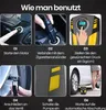 A collage of six images showing the steps to use a car tire inflator. Produktbild-Vorschau