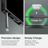 A split image showing a phone case detail on the left and a wireless charging setup on the right. Náhled obrázku produktu