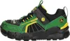 A side view of a single green and black sneaker with yellow accents. Voir les images du produit