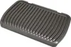 A close-up, angled view of a black grill plate with raised ridges and small holes. Produktbild-Vorschau
