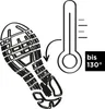 An illustration showing a shoe sole and a thermometer with text indicating temperature resistance. Produktbild-Vorschau