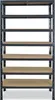 A front view of a gray metal shelving unit with tan shelves against a white background. Podgląd zdjęcia produktu