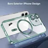 A clear iPhone case with a green metallic rim is shown in the foreground, with a white iPhone in the background. Produktbild-Vorschau