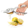 A person is using a stainless steel lemon squeezer to juice a lemon, with several lemons and mint leaves on a white background. Anteprima dell’immagine prodotto