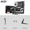 A product shot of a motherboard and its accessories, presented in a collage format with individual component shots below. Anteprima dell’immagine prodotto