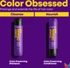 Two bottles of Matrix Color Obsessed hair products are displayed against a purple background, with marketing text above. Produktbild-Vorschau