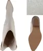 A top-down view of a cream-colored cowboy boot and a close-up of the sole of another boot, with a swatch of fabric texture. Produktbild-Vorschau