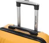 A close-up view of the handle and zipper of a yellow suitcase. Produktbild-Vorschau