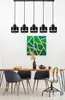 A dining room setting with a chandelier, a wooden table, and chairs. Produktbild-Vorschau