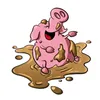 A cartoon pig covered in mud is happily playing in a puddle of mud. Náhled obrázku produktu