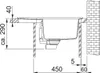 A technical drawing of a sink installation, showing dimensions and placement. Produktbild-Vorschau