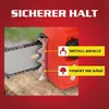 Close-up of a chainsaw bar and part of the motor housing, with marketing text overlays. Produktbild-Vorschau