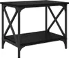 A black side table with two shelves and an X-shaped support on the sides. Podgląd zdjęcia produktu