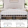 A white metal bed frame with a mattress. The bottom part of the image shows diagrams illustrating mattress support. Produktbild-Vorschau