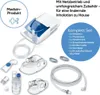 A Beurer inhaler and its accessories are displayed on a white background, with marketing text and a list of included items. Produktbild-Vorschau
