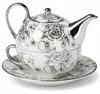 Tea for One Set Teekanne mit Tasse Keramik Weiß Silber Rose Produktbild-Vorschau 8