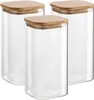 Three clear glass storage jars with bamboo lids are arranged on a white background. Produktbild-Vorschau