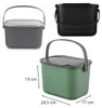 A collage of three different colored compost bins, with dimensions shown for one of them. Náhľad obrázku produktu