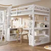 A white loft bed with a desk and shelves, set up in a child's room. Náhled obrázku produktu
