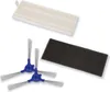 A set of replacement parts for a robot vacuum cleaner, including filters and brushes, arranged on a white background. Produktbild-Vorschau
