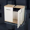 A bathroom vanity cabinet with a sink cutout on top, shown with one door open. Produktbild-Vorschau