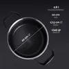 A top-down view of a black pot with handles, with measurement indicators and product specifications overlaid on the right side. Produktbild-Vorschau