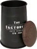 A black metal canister with a brown lid, featuring text on the side. Podgląd zdjęcia produktu