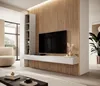 A modern living room with a wall-mounted TV and wooden slat panels. Náhled obrázku produktu