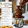 A chocolate fountain with a side panel listing its features. Podgląd zdjęcia produktu
