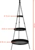 A black metal tiered stand with three circular shelves, shown against a white background. Dimensions are indicated with orange arrows and text. Produktbild-Vorschau