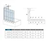 Diagrams and a size chart for a bathtub screen. Produktbild-Vorschau