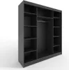 A 3D rendering of an open black wardrobe with shelves and a hanging rod. Produktbild-Vorschau