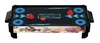 A black air hockey table with blue accents and red pucks and mallets. Produktbild-Vorschau