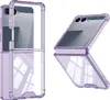 Two views of a transparent purple phone case for a foldable phone, shown against a white background. Produktbild-Vorschau