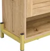 A close-up view of the bottom corner of a wooden cabinet with gold metal legs. Anteprima dell’immagine prodotto