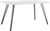 A white dining table with black metal legs, shown from a slightly angled front view on a white background. Podgląd zdjęcia produktu